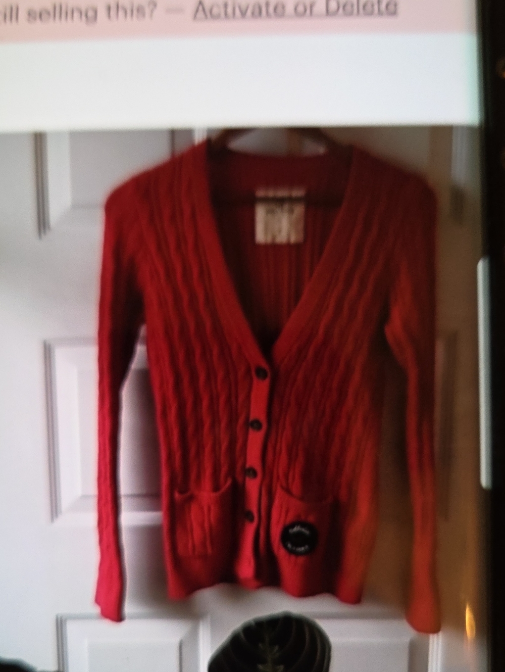 Hollister Red Cable Knit V-Neck Button Front Cardigan